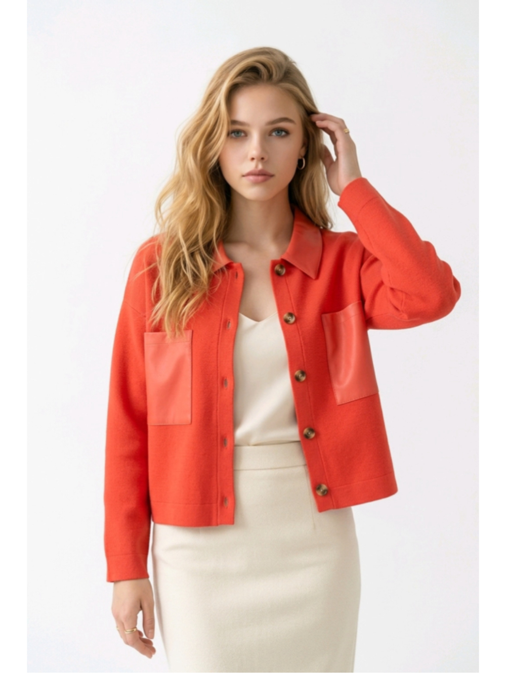 Sioni Orange Button-Up Jacket, Size L